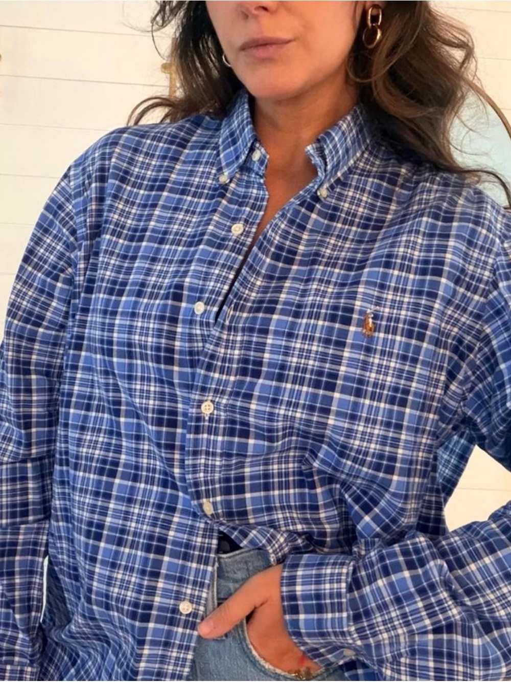 Ralph Lauren Blue Plaid Button-Down Men's Shirt - XL